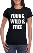 Young, wild and free tekst t-shirt zwart dames S