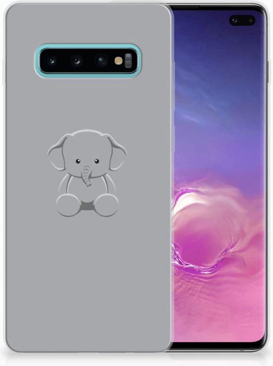 Back Cover voor Samsung Galaxy S10 Plus Telefoonhoesje met Naam Grijs Baby Olifant