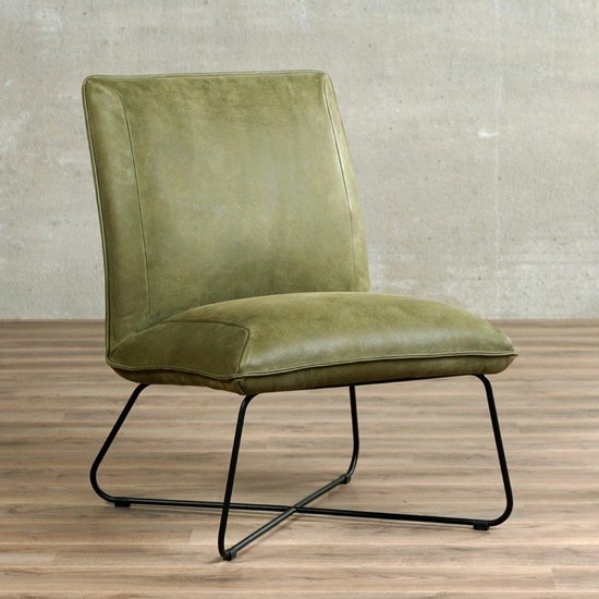 opschorten Dictatuur Guggenheim Museum Leren fauteuil Less olijfgroen leer, metalen poten, luxe, stoere | bol.com