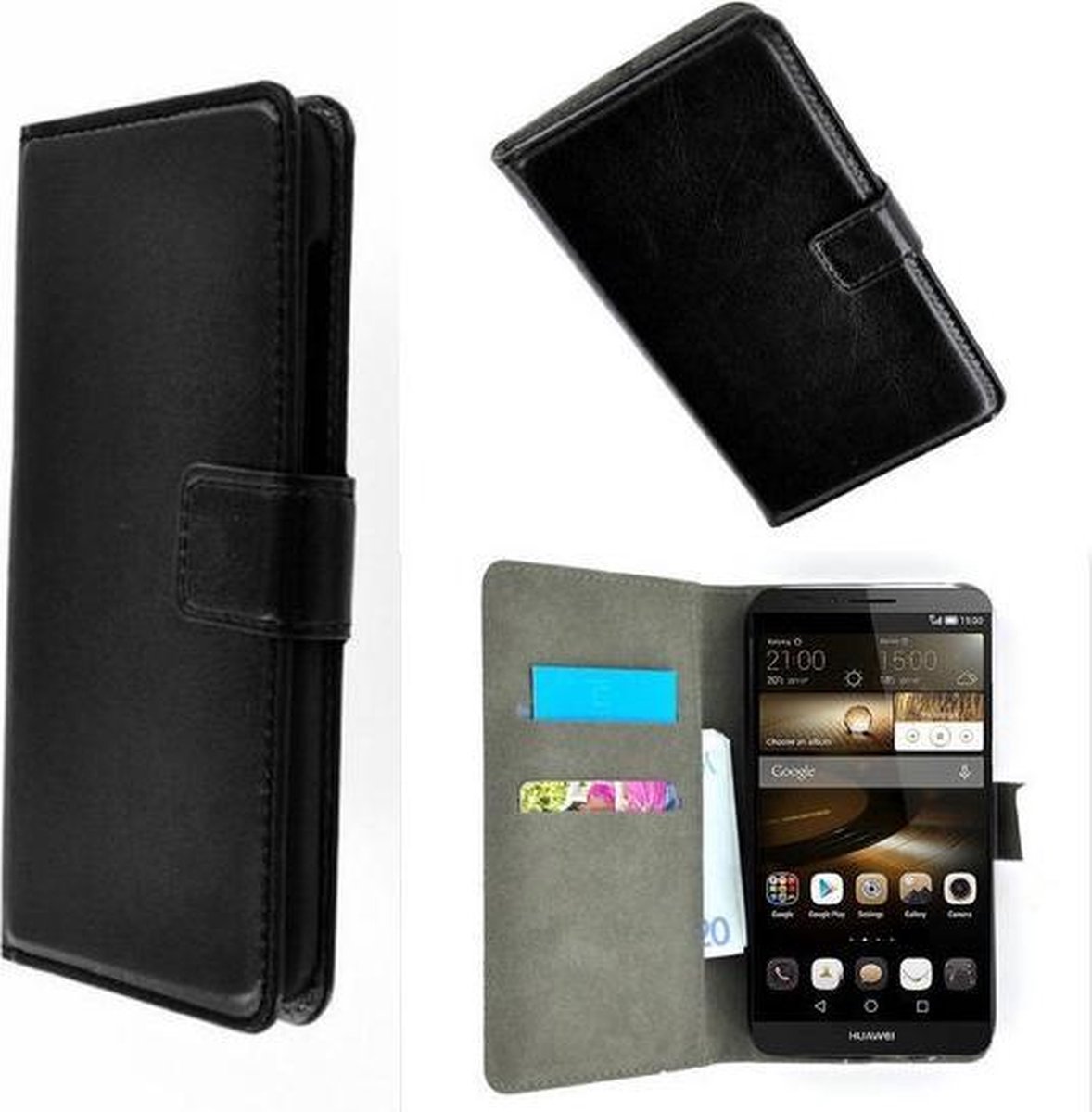 Geschikt voor Huawei Mate 8 Wallet Bookcase hoesje Zwart