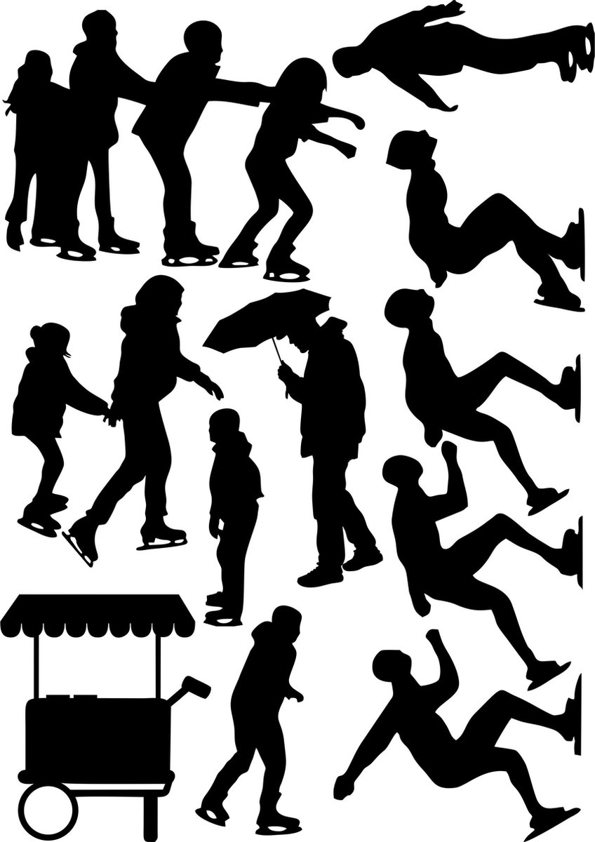 Herbruikbare raamstickers raam stickers - Uitbreidingsset stickers 'Schaatsen', HERBRUIKBAAR