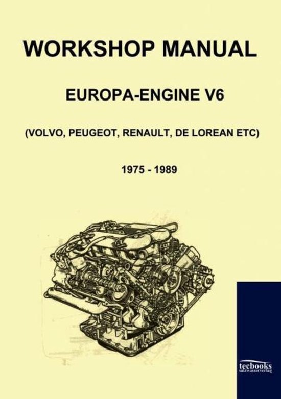 Manuel d'atelier Europa-Engine V6, 1975-1989, avec un dessin d'un moteur V6.