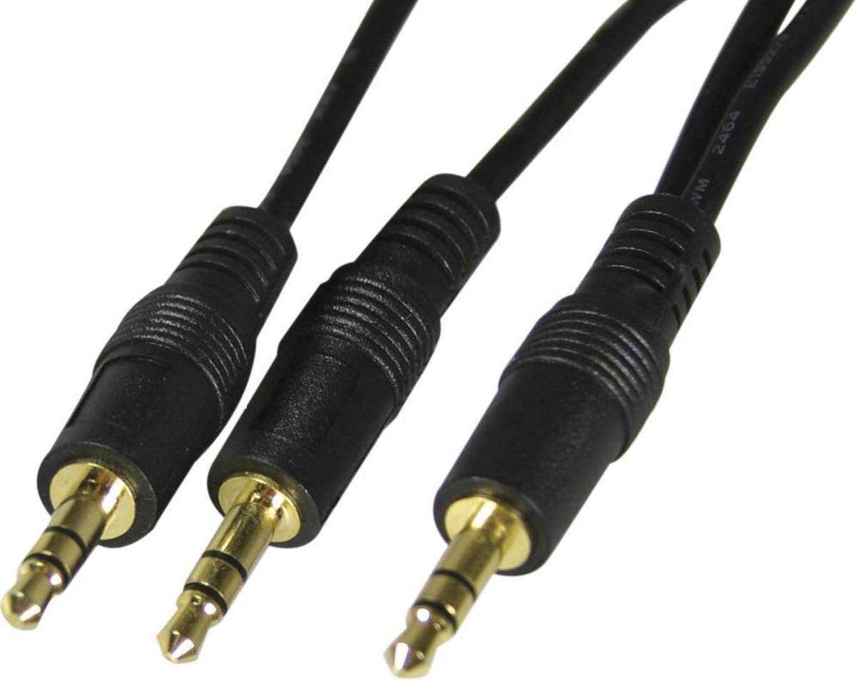 DELTACO MM-17, Verloop van 1x naar 2x 3.5mm (Male) stereojack, 2m