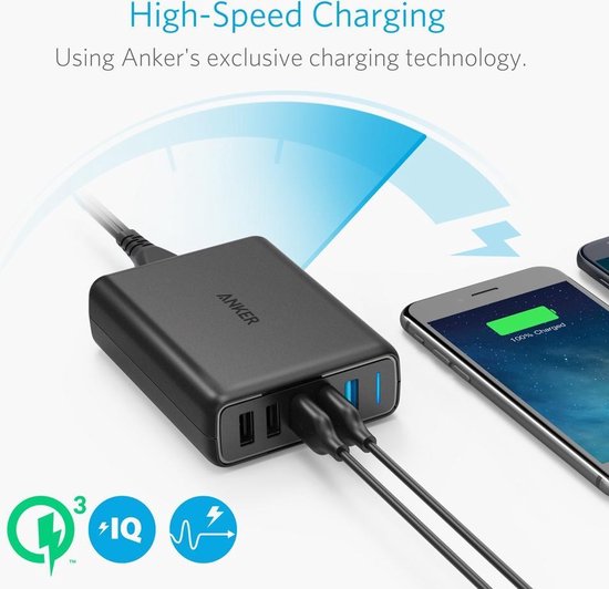 PowerPort Speed 5 poorts 2x quik charge 63W Thuislader Zwart
