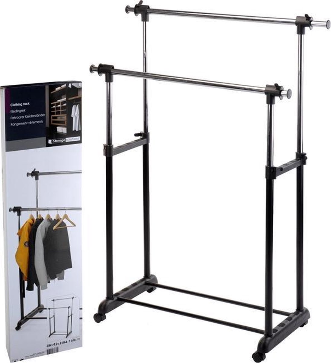 Verrijdbaar dubbel kledingrek 86x42x94/168cm