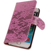 Mobieletelefoonhoesje.nl - iPhone 6 / 6s Hoesje Bloem Bookstyle Roze