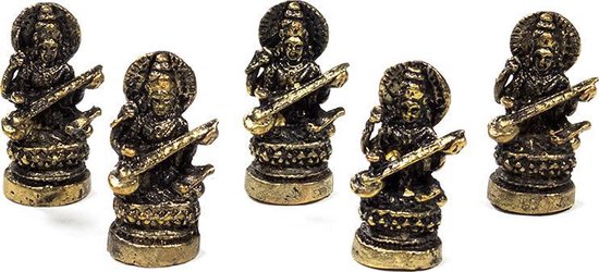 Decoratief Beeld - Minibeeldje Saraswati - Metaal - Yogi & Yogini - Goud - 2 X 2 Cm