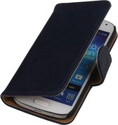 Mobieletelefoonhoesje - Samsung Galaxy S4 Mini Hoesje Hout Bookstyle Donker Blauw