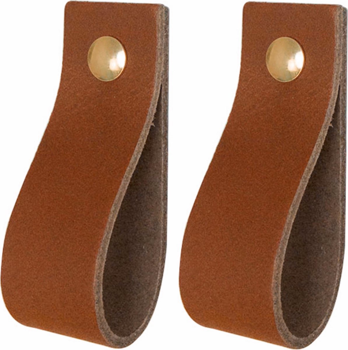 2x Leren handgrepen 'de lus' - maat M (19 x 2,5 cm) - COGNAC - incl. 3 kleuren schroefjes (handgreepjes - leren grepen - greepjes - leren lusjes)