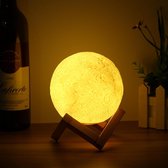 Beluga's Magical LED Moon Light!! ø15CM, Grote/ Verbeterde Versie!! Magische 3D print LED Maan Lamp op houten standaard! Tap Control - USB oplaadbaar- 3 kleuren/ standen