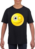 Smiley/ emoticon t-shirt knipoog zwart kinderen XS (110-116)