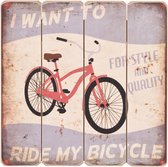I want to ride my bicycle 6H0708 - Tekstbord - 40 x 1 x 40 cm - mdf - grijs