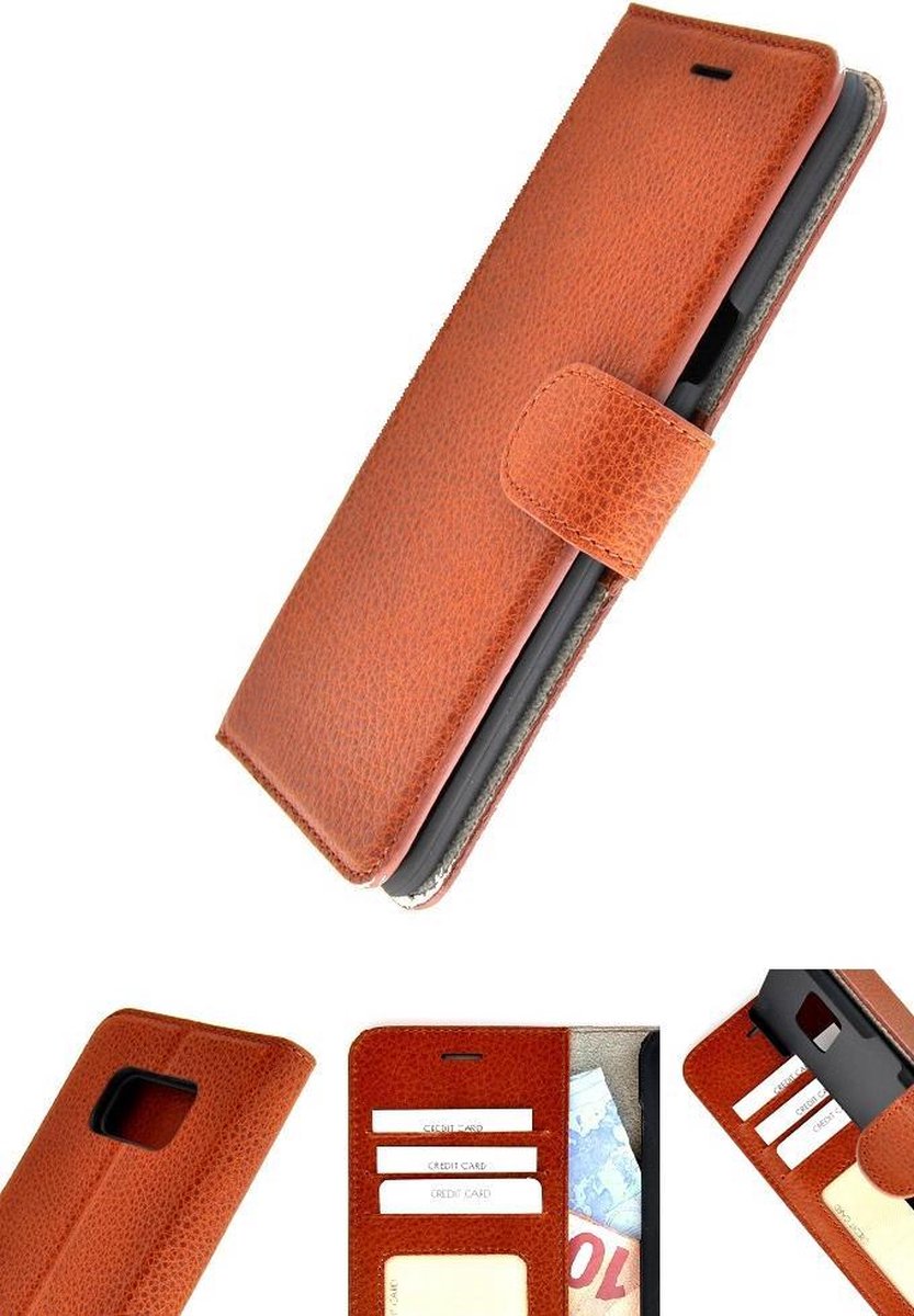 Echt Leder Bruin Wallet Bookcase Pearlycase® Hoesje Geschikt voor Samsung Galaxy S8