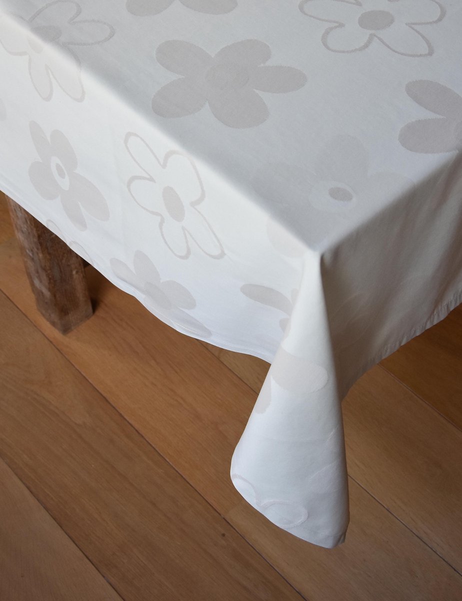 Luxe Stoffen Tafellaken - Tafelkleed - Tafelzeil - Bloem Ecru