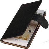 Huawei Ascend P6 Croco Booktype Wallet Hoesje Zwart - Cover Case Hoes