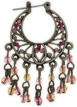 Behave® Dames oorbellen hangers zilver-kleur met roze steentjes 4cm