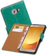 Zakelijke Book Case Telefoonhoesje Geschikt voor de Samsung Galaxy J7 Max - Portemonnee Hoesje - Pasjeshouder Wallet Case - Groen