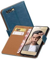 Zakelijke Book Case Telefoonhoesje Geschikt voor de Huawei Honor 9 - Portemonnee Hoesje - Pasjeshouder Wallet Case - Blauw