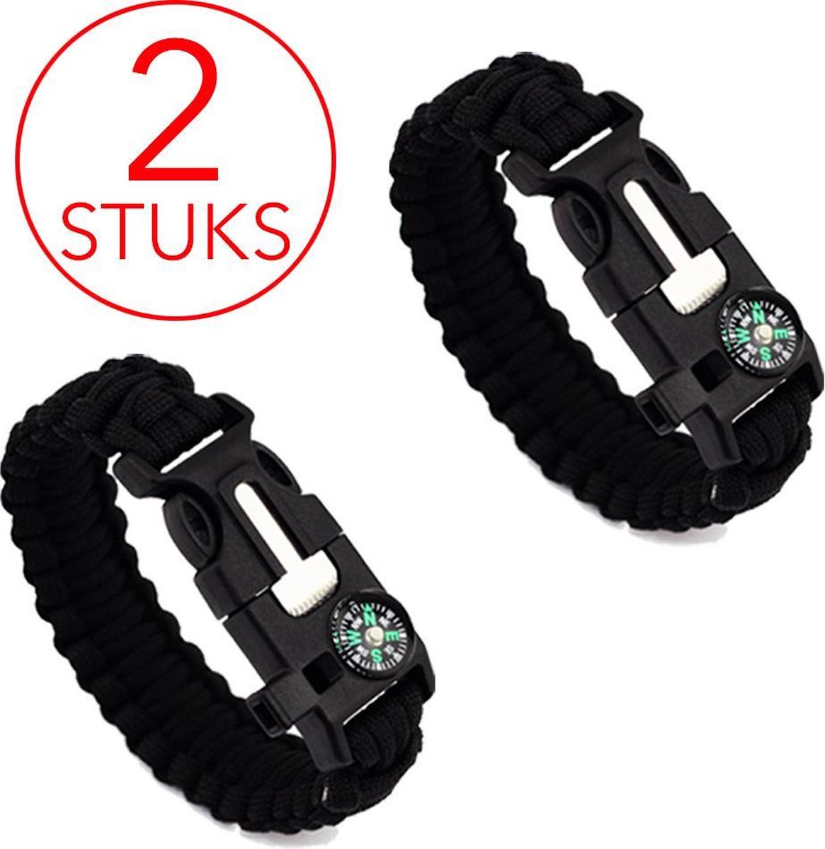 2 stuks, rekbare polsband met kompas. Overlevings set Flexibel, comfortabel met een klein kompas. Survival armband Twee stuks! . Zwarte kleur.