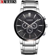 Hidzo Horloge Curren ø 37 mm - Zilver/Zwart - Inclusief horlogedoosje
