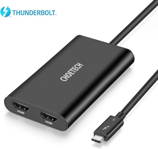 Choetech USB-C naar 2x 4K HDMI 2.0 adapter Thunderbolt™ 3 - 25cm - Zwart |  bol.com