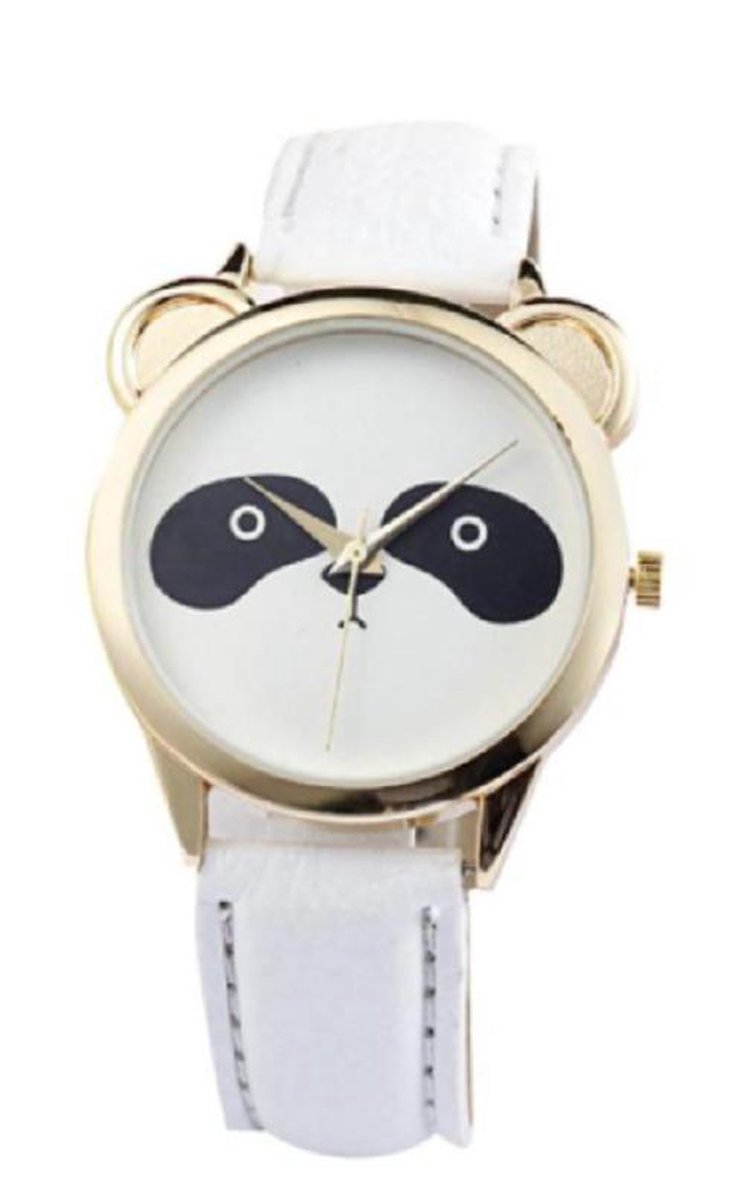 Hidzo Horloge Panda ø 37 mm - Wit/Wit - Kunstleer