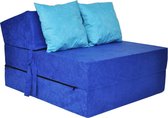 Luxe logeermatras - blauw - camping matras - reismatras - opvouwbaar matras - 200 x 70 x 15 - met licht blauwe kussens