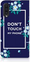 Geschikt voor Samsung Galaxy A50 Standcase Hoesje Flowers Blue DTMP