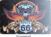 Route 66 Motor - Metalen Vintage Decoratie Wandbord - TH Commerce Reclamebord - Muurplaat - Retro - Wanddecoratie -Tekstbord - NOSTALGIE - 30 x 20 cm - 0505