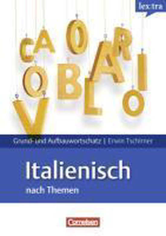 Titel: 'Italienisch nach Themen', met houten letters die 'CA ORO' en 'VOCABOLARIO' spellen.