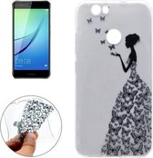 Huawei Nova - hoes, cover, case - TPU - Transparant - Vrouw met vlinders