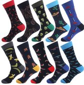 Heren sokken - 7 paar - Maat 40-45 - met leuke print - grijs / zwart / blauw/ bruin / geel - random / mix / surprise - Giftbox / Geschenkset - cadeau - voor hem