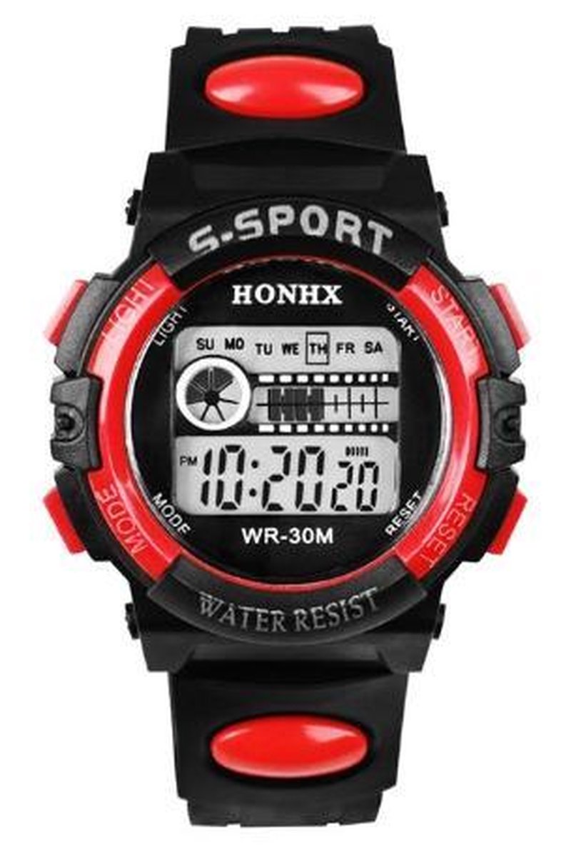 HONHX S Sport - Horloge - Kunststof - 44 mm - Zwart-Rood