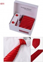 Elegante Stropdas Set in Geschenkdoos - inclusief Manchetknopen, Pochet en Dasspeld - K11