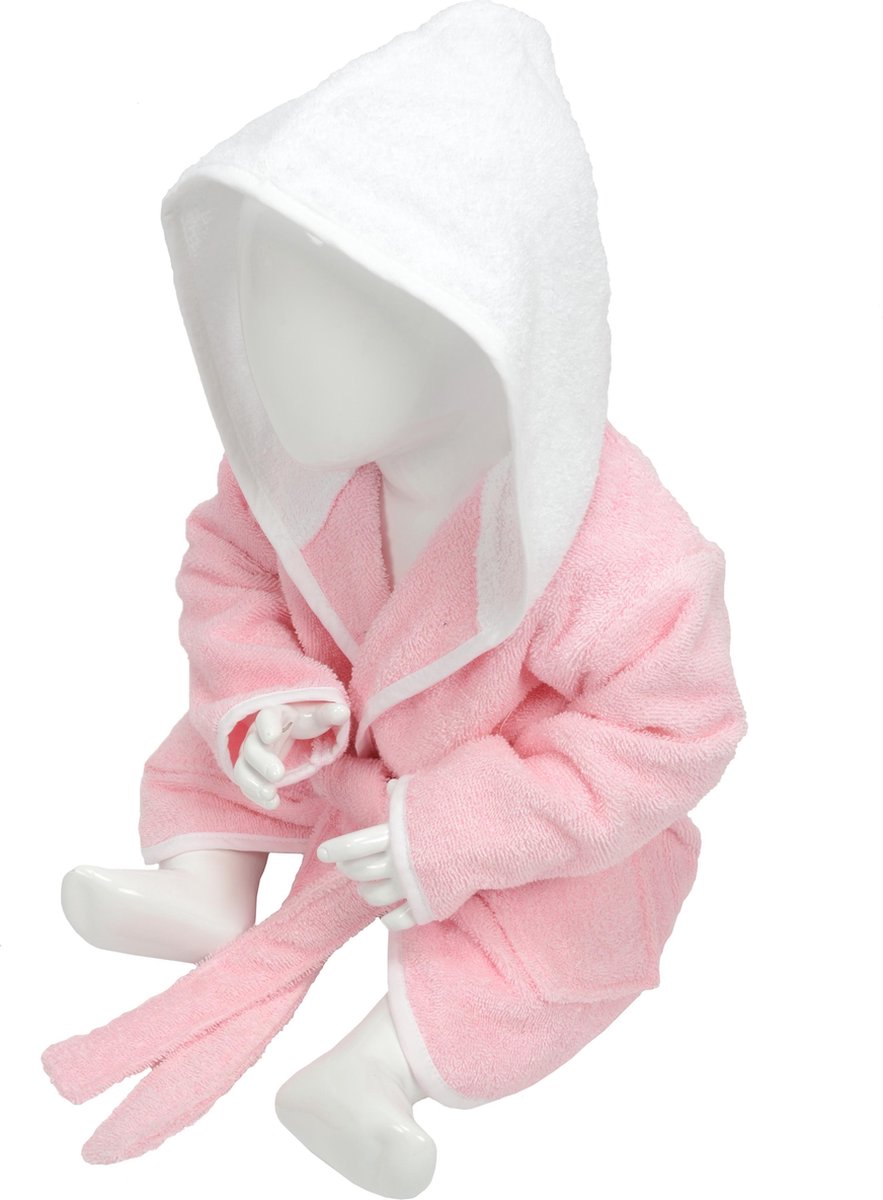 ARTG® Babiezz - Baby Badjas met Capuchon - Lichtroze - Wit - Maat 98-110