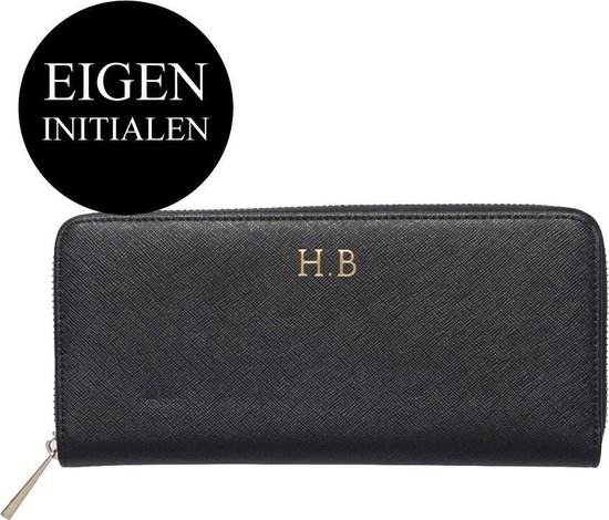 Leren portemonnee voor dames in zwart met eigen naam, tekst of initialen -  Echt leder... | bol.com