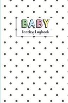 Baby voedingslogboek met stippenpatroon. De titel BABY is in kleurrijke letters en Feeding Logbook is in zwart.