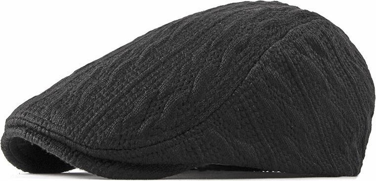 Flatcap zwart gebreid - Verstelbaar - Platte pet