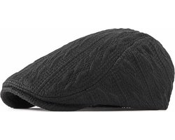 Flatcap zwart gebreid - Verstelbaar - Platte pet