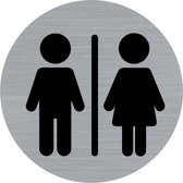 Panneau de porte - panneau de toilettes - salle d'eau - toilettes pour hommes - panneau - dames - hommes - rond avec aspect en acier inoxydable