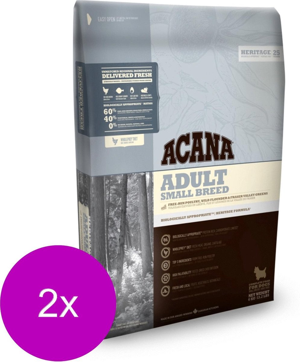 Bol.com Acana Heritage Adult Small Breed - Hondenvoer - 2 x Kip Kalkoen 2 kg aanbieding