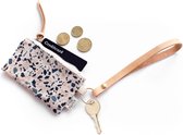 Leren sleutelhanger met mini portemonnee / muntzakje / kaarthouder / tasje - Terrazzo Roze Blauw