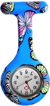 Fako® - Verpleegstershorloge - Zusterhorloge - Verpleegster Horloge - Siliconen RVS Print - Vlinder Blauw