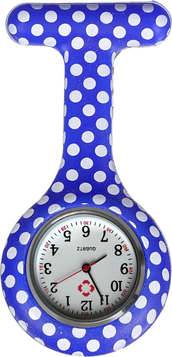 Fako® - Verpleegstershorloge - Zusterhorloge - Verpleegster Horloge - Siliconen RVS Print - Stippen Blauw