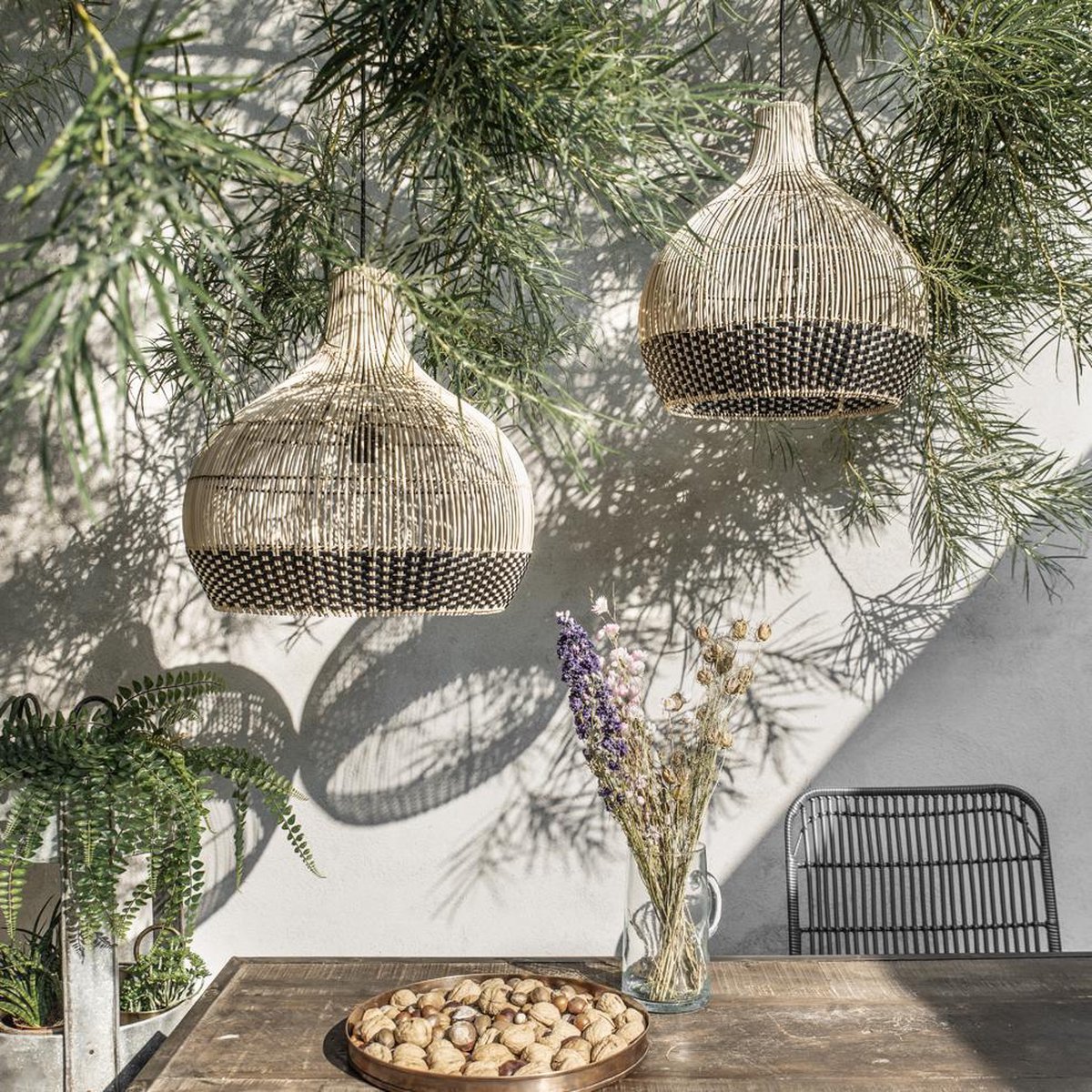 Raw Materials Weave Hanglamp Groot Natural/Zwart Rotan