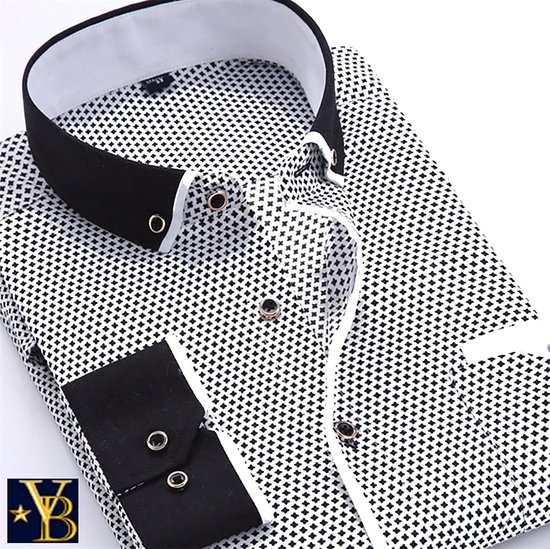 Wit overhemd met patroon en zwarte kraag (s) | bol.com