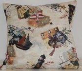 By Eef - sierkussenhoes - 50x50 - handgemaakt, zee, vuurtoren, eiland, zeilboot, Amerikaanse vlag