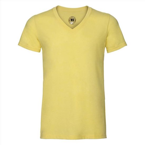 Basic V-hals t-shirt vintage washed geel voor heren - Herenkleding t-shirt  geel XL (42/54) | bol.com