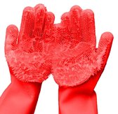 Magic siliconen schoonmaak handschoenen met ingebouwde borstels - multi-functionele poetshandschoenen - rood - 1 paar