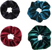 Scrunchies | scrunchie set | 4 stuks |  Zwart | Rood | Groen | Blauw | Scrunchie voor in het haar | Velvet | Haarwikkel | Haarwokkel